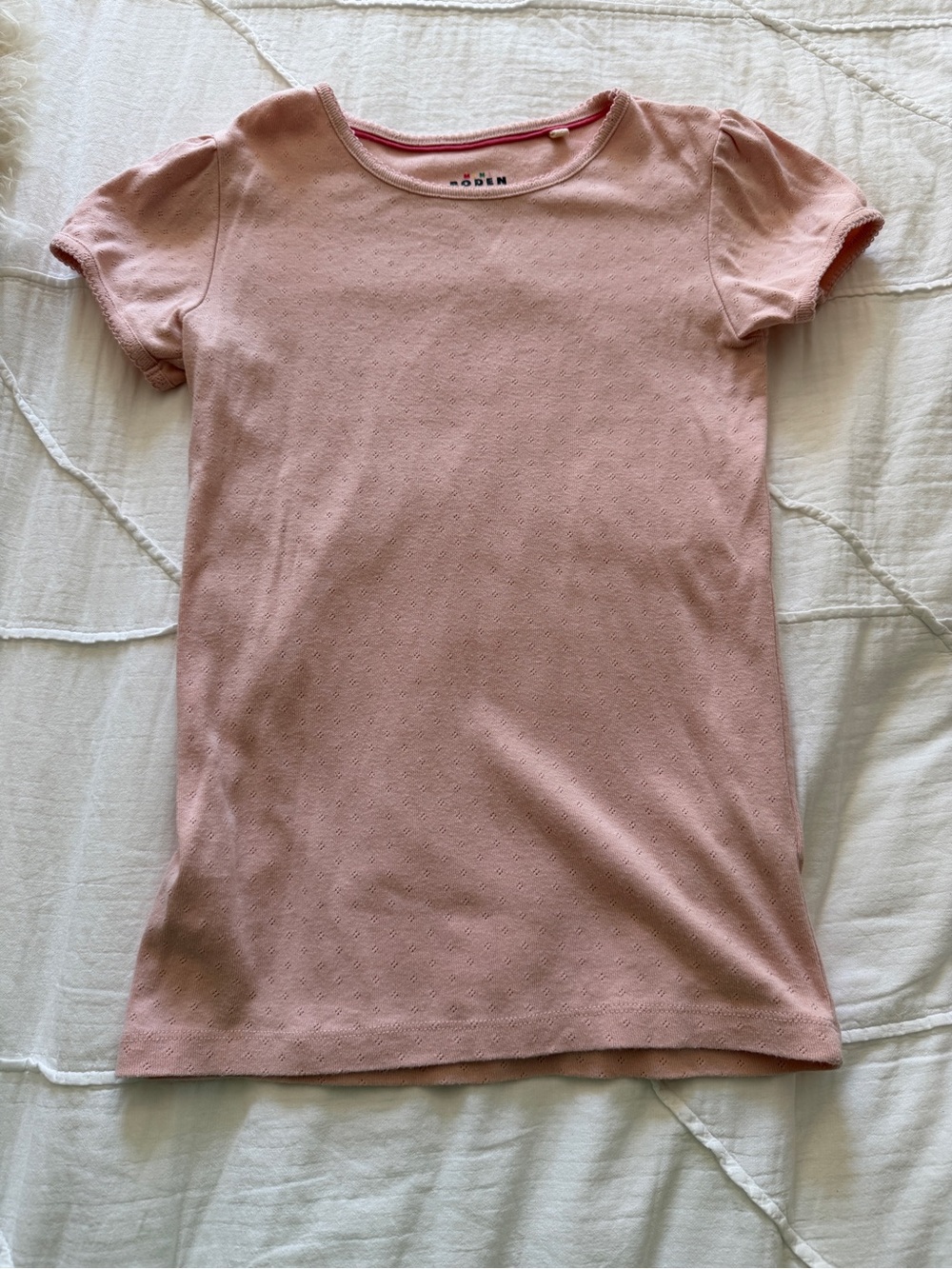 Mini Boden Girls Pink Eyelet Puff Sleeve Tee Size 11-12